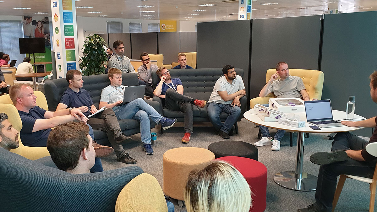 A Nucleus drop-in session, with a team gathered around a Nucleus host.